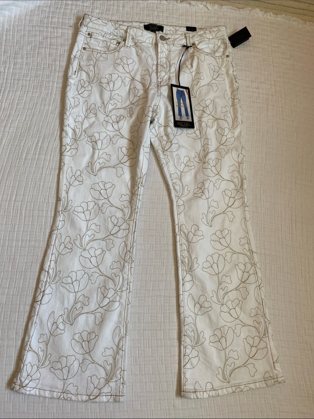 RACHEL ROY  White Jeans with Cream Floral Embroidery